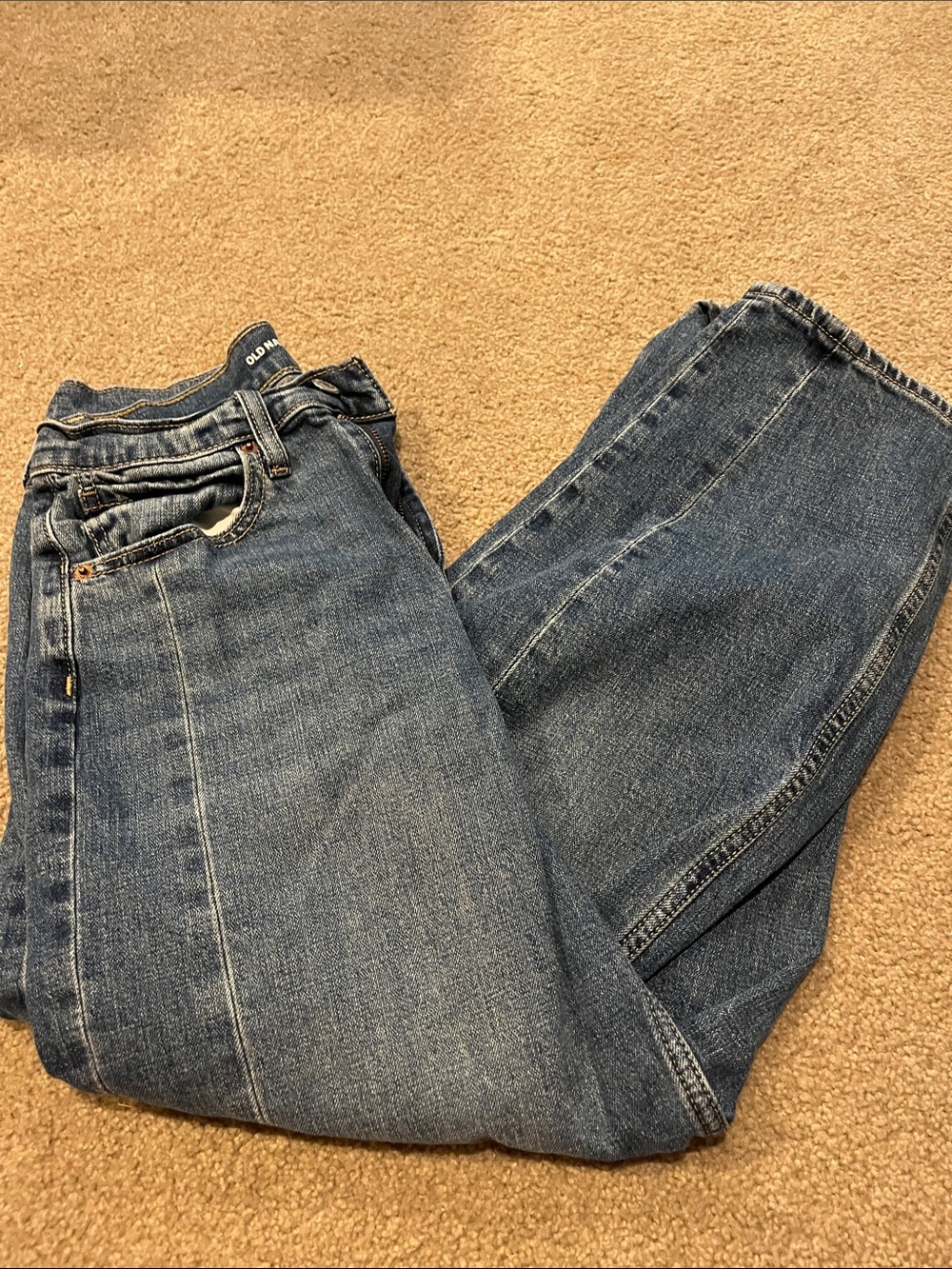 Old Navy Blue Women's Straight-Leg Jeans. High rise barrel leg